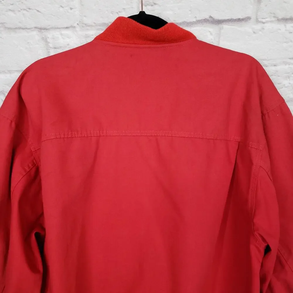 Vintage LL Bean Red Cotton Canvas Bomber Chore Jacket Zip Front Size Large
